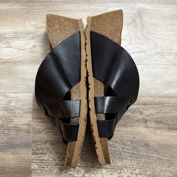 Yokono Black Leather Cross Strap Wedge Sandals Women’s Size 8 Spain - Picture 6 of 6